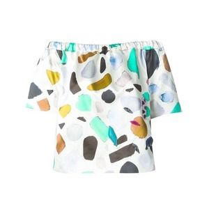 MSGM Fantasia Pois Off-Shoulder Gemstone Embellished Satin Top Sz 2 Extra Small